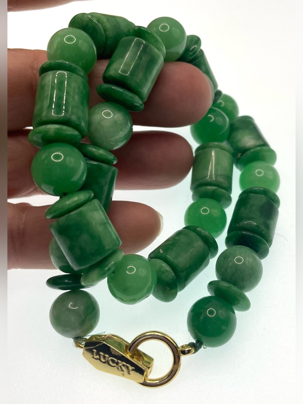 Vintage Green Jade Stretch Necklace Chunky Geometric Beaded Statement